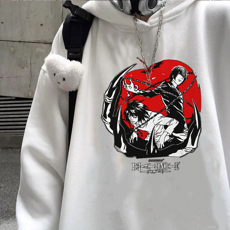 L and Kira In the Palm of a Shinigami Hoodie Death Note